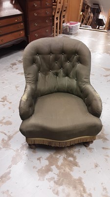 Lot 1162 - Victorian armchair with green buttoned upholstery on mahogany front legs