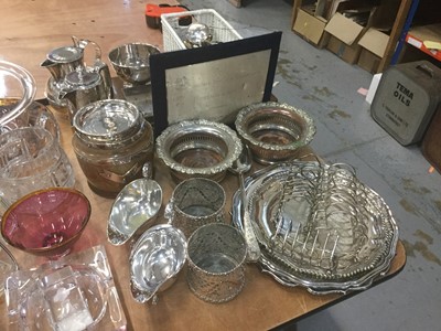 Lot 525 - Pair of silver plated wine coasters, silver plated salvers and dishes, sauce boats and other items.