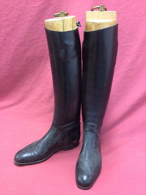 Lot 914 - Pair of ladies black leather riding boots with wooden trees