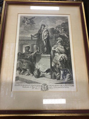 Lot 395 - 19th century framed print of Holkham Hall, a framed print of Caius College, and an 18th century Italian engraving (3)