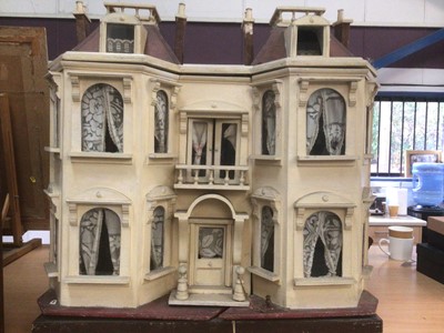 Lot 1872 - Victorian double fronted Dolls house with antique wallpapers and original fireplaces plus Victorian and later accessories