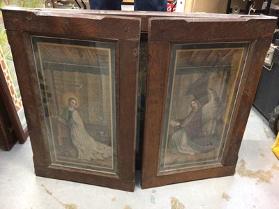 Lot 528 - Religious tryptic picture in oak frame and a mahogany framed wall mirror