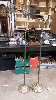 Lot 1189 - Pair of brass standard lamps