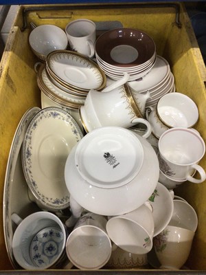 Lot 238 - Three boxes of china, including Paragon and Minton tea and dinner wares, Royal Doulton figure, etc