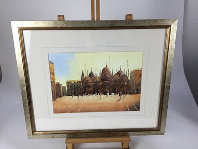 Lot 3 - Alan Smith (b.1941) watercolour study- San Marco Basilica, Venice, signed, 34cm x 24cm mounted in glazed frame (56cm x 46cm overall)