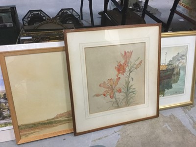 Lot 541 - 1930's Botanical study of Lillies, together with other pictures and prints.