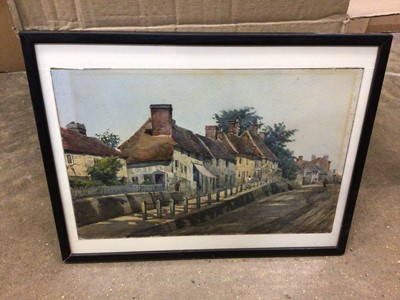 Lot 570 - Box of pictures, including a watercolour signed Arthur Roberton, another watercolour, etc