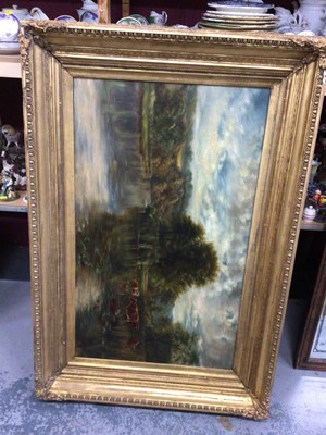 Lot 569 - Large oil on canvas landscape in gilt fram, signed 'After Vicat Cole - Clare Smith', 100cm x 60cm