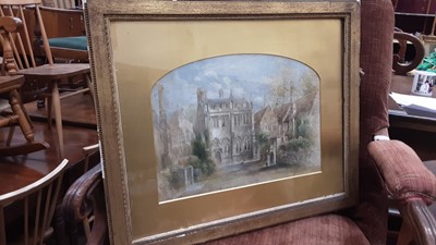 Lot 577 - Alfred A.Clarke watercolour - The Vicars Close Chapel, Wells, signed and inscribed on an old label on reverse