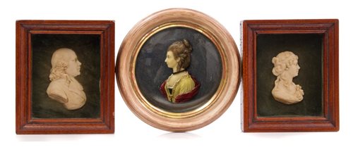 Lot 637 - Pair of late George III wax profile bust