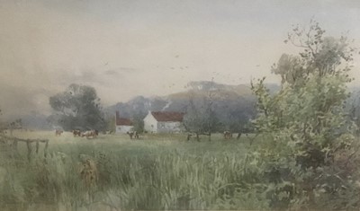 Lot 355 - Manner of Sylvester Stannard, watercolour, Pastoral scene, indistinctly signed, 19 x 32cm, glazed frame