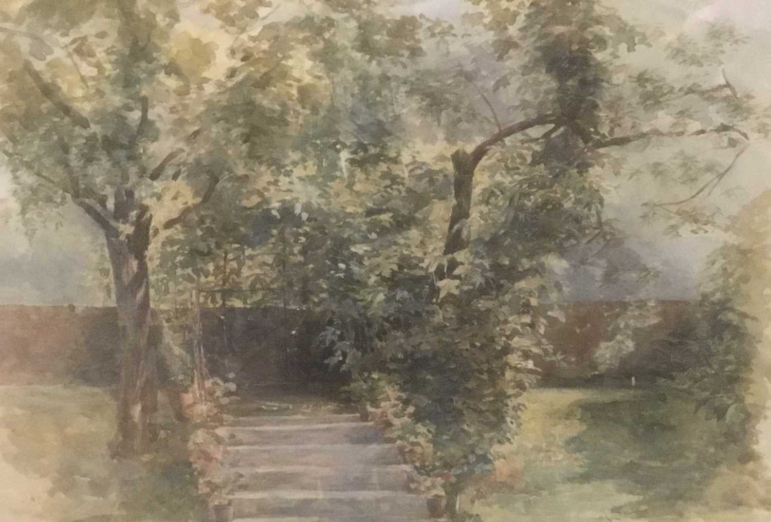 Lot 356 - Pair of late 19th century watercolours of garden scenes, each 25 x 34cm