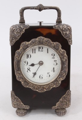 Lot 655 - Late Victorian silver mounted tortoiseshell carriage clock