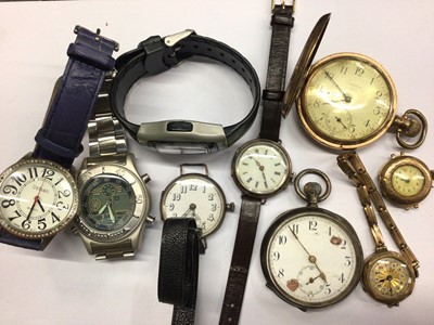 Lot 890 - 9ct gold cased vintage watch, two silver cased wristwatches, silver cased pocket watch, gold plated full hunter, one other gold plated vintage watch and three contemporary wristwatches (9)