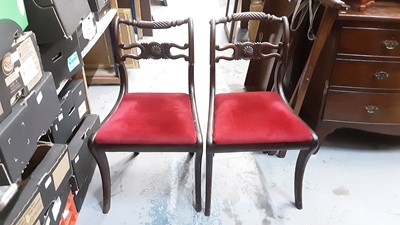 Lot 1222 - Pair of antique style mahogany dining chairs with red seats