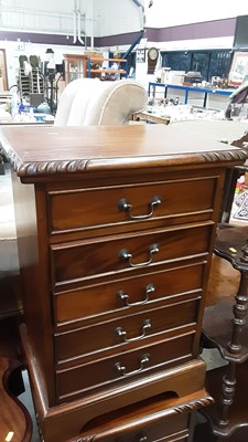 Lot 1024 - Pair of Spanish walnut five drawer bedside cabinets