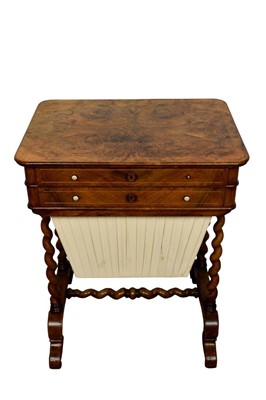 Lot 1343 - Mid Victorian burr walnut and inlaid work table