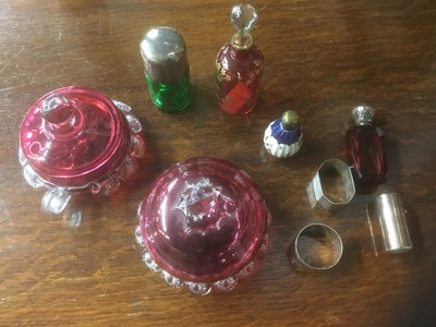 Lot 894 - Small group of Victorian scent bottles and silver napkin rings