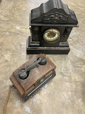 Lot 378 - Large slate mantel clock and a vintage telephone exchange