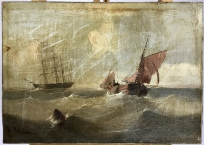 Lot 35 - English School, 19th century, oil on canvas, marine scene, signed E. K. Redmore, 26cm x 36cm