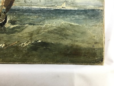 Lot 12 - 19th century oil on canvas - ‘Penzance from Mousehole’, indistinctly signed, 56cm x 31cm unframed