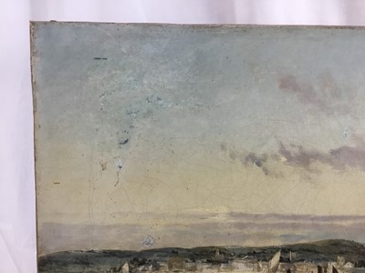 Lot 12 - 19th century oil on canvas - ‘Penzance from Mousehole’, indistinctly signed, 56cm x 31cm unframed