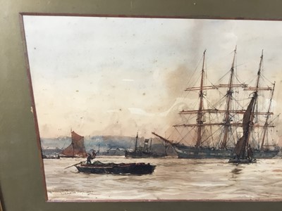 Lot 39 - Charles Edward Dixon (1872-1934) watercolour - Off Tilbury Docks, signed, titled and dated 1900, 27cm x 75cm, in glazed gilt frame