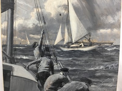 Lot 32 - Charles Pears (1873-1958) monochrome oil on paper - On Deck, signed, 43cm x 29.5cm, unframed