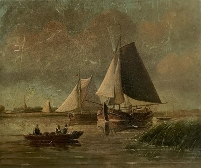 Lot 40 - Adrianus Van Blyk, 19th century, oil on panel, shipping at anchor, signed, 25.5cm x 30.5cm, unframed