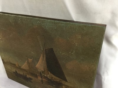 Lot 40 - Adrianus Van Blyk, 19th century, oil on panel, shipping at anchor, signed, 25.5cm x 30.5cm, unframed