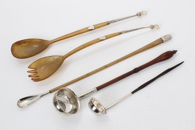 Lot 223 - Scottish silver mounted horn spoon by MacGregor & Co Perth, pair salad servers and  two toddy ladles