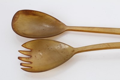 Lot 223 - Scottish silver mounted horn spoon by MacGregor & Co Perth, pair salad servers and  two toddy ladles