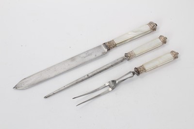 Lot 224 - Good quality 19th century carving set with mother of handles
