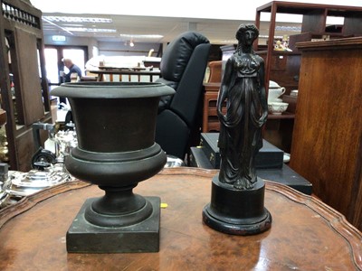 Lot 534 - Small bronze urn of classical form together with small bronze classical figure