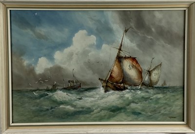 Lot 249 - William Stewart (1823-1906) watercolour - Shoreham Boats Homeward Bound, signed, 45cm x 68cm, in glazed frame