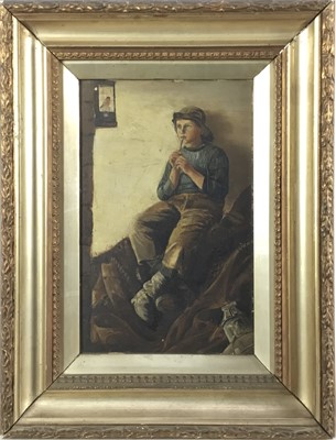 Lot 129 - English School, early 20th century, oil on board - portrait of a Cornish fisherboy, 23cm x 14.5cm, in gilt frame