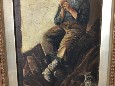 Lot 129 - English School, early 20th century, oil on board - portrait of a Cornish fisherboy, 23cm x 14.5cm, in gilt frame