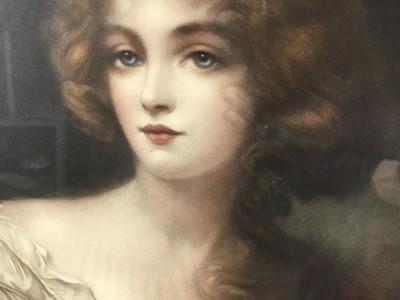 Lot 73 - Antique coloured engraving of Nell Gwynne, 37cm x 40cm, in mahogany frame with gilt slip