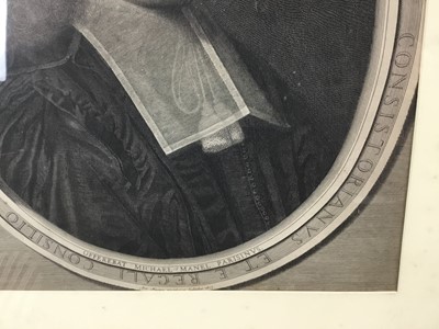 Lot 90 - Antique black and white engraving - ‘Henri Pussort, born from royalty,’ by Michael Manel of Paris, published 1675, 53cm x 44cm, in later Hogarth frame