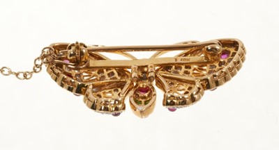 Lot 424 - Diamond, ruby and emerald butterfly brooch with articulated wings