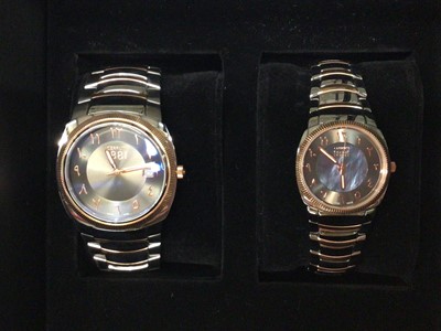 Lot 803 - Ladies and gentlemen's matching Cerruti 1881 bi-metal wristwatches, boxed