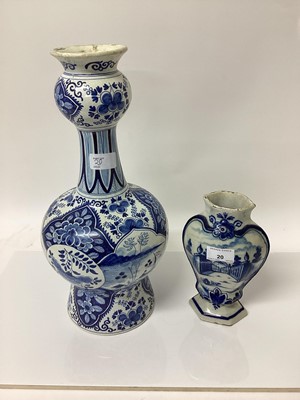 Lot 20 - 18th / 19th century Dutch Delft vase, together with a large Dutch Delft tulip form vase. (2)
