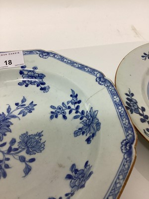 Lot 18 - Three 18th century Chinese export blue and white dishes