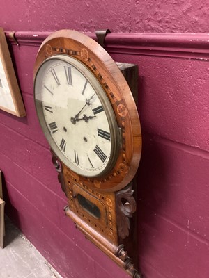 Lot 14 - Victorian inlaid drop dial wall clock together with two mahogany mantel clocks