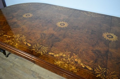 Lot 1368 - Victorian style figured walnut and inlaid dining table with two additional leaves