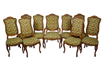 Lot 1369 - Set of nine Continental carved beech dining chairs