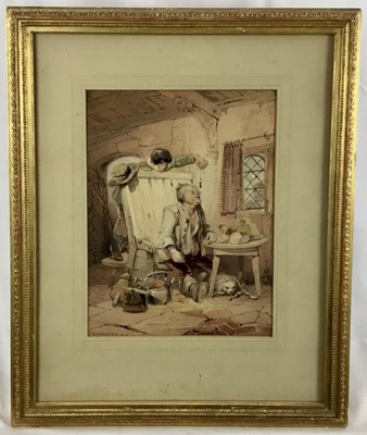 Lot 200 - A.B. Clayton (19th century) watercolour, boy with mouse, signed and dated 1845, framed