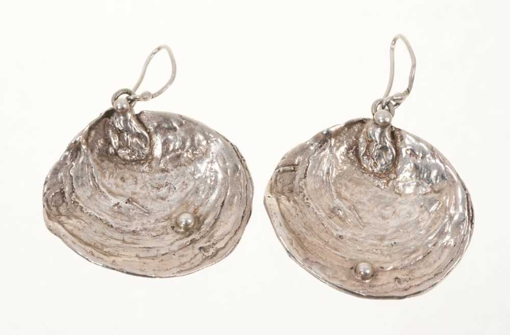 Lot 440 - Pair of cast silver earrings modelled as oyster shells, by Michael Bolton