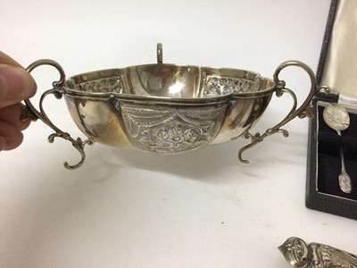 Lot 278 - Group of silver items to include a Victorian silver bon bon dish, sugar caster, and other items