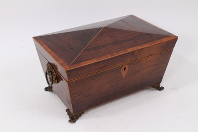 Lot 863 - Regency rosewood and satinwood crossbanded sarcophagus shape tea caddy